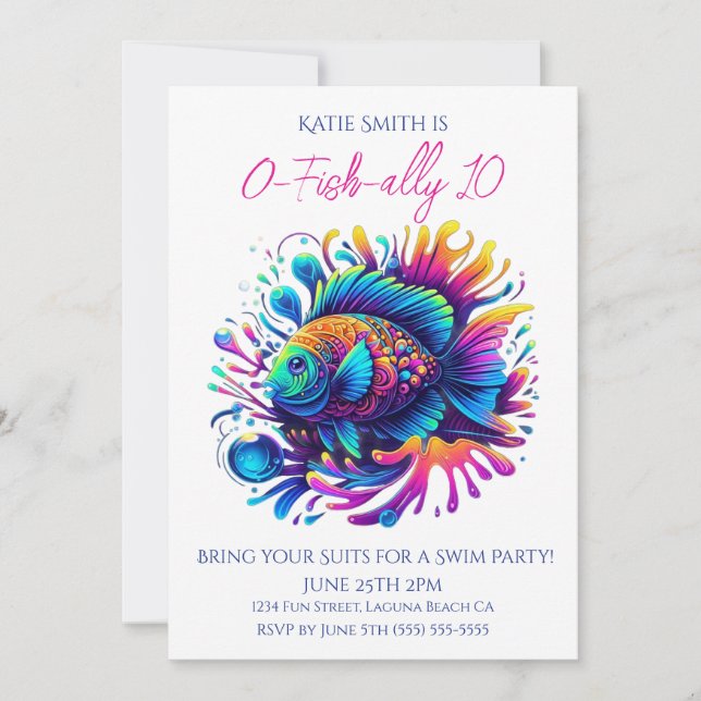 Invitación Fiesta de cumpleaños - Pescado colorido (Anverso)