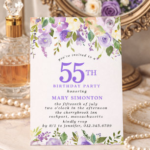 Invitación FIESTA DE CUMPLEAÑOS PETITE 55 Rosas Florales Mora