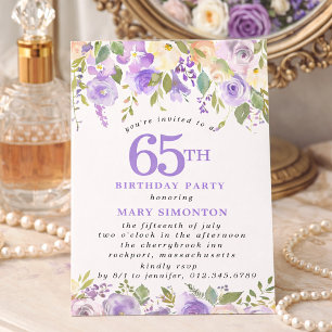 Invitación FIESTA DE CUMPLEAÑOS PETITE 65 Rosa Púrpura Floral