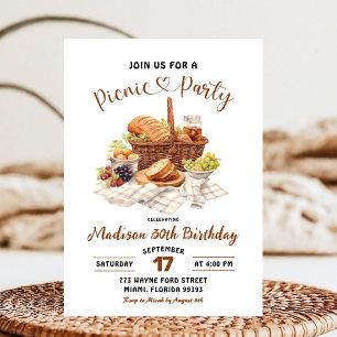 Invitación Fiesta de Cumpleaños Picnic Tono Tierra Beige de V