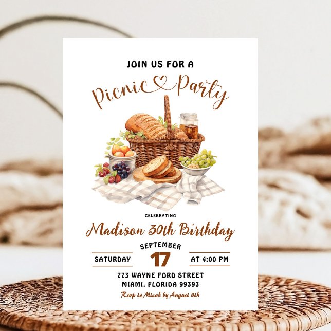 Invitación Fiesta de Cumpleaños Picnic Tono Tierra Beige de V (Subido por el creador)