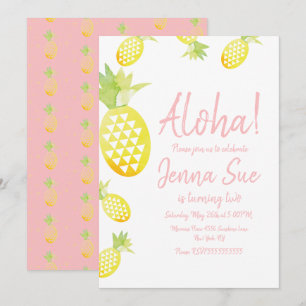 Invitación Fiesta de Cumpleaños Piña Acuarela Cualquier Edad 
