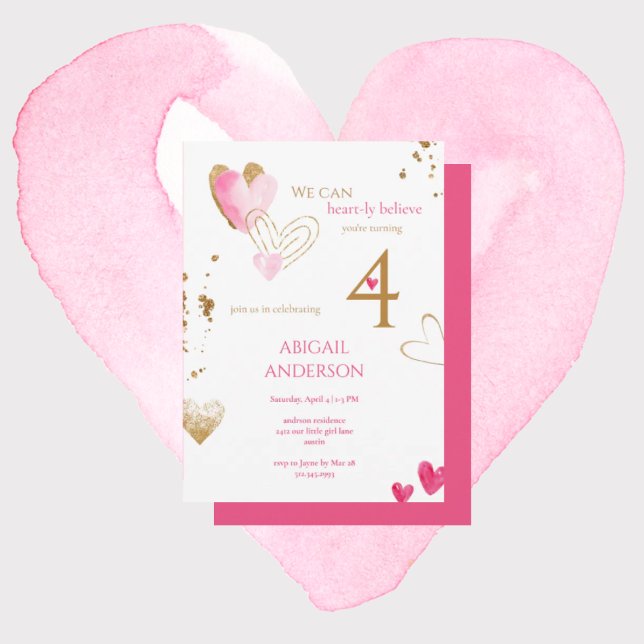 Invitación Fiesta de cumpleaños Pink Heart-ly Believe (Subido por el creador)