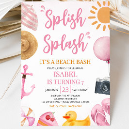 Invitación Fiesta de Cumpleaños Pink Splish Splash en la Play