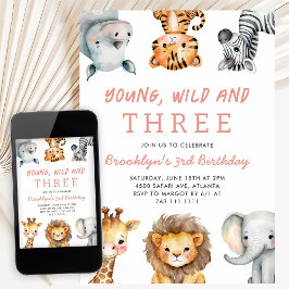 Invitación Fiesta de cumpleaños Pink Young Wild y Three Safar