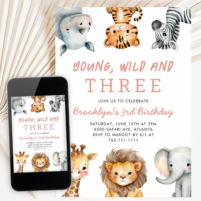 Invitación Fiesta de cumpleaños Pink Young Wild y Three Safar (Subido por el creador)