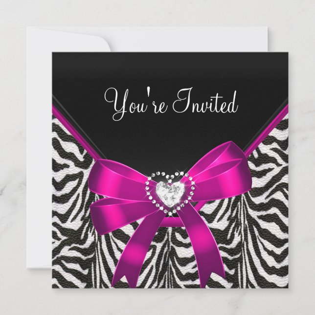 Invitación Fiesta de cumpleaños Pink Zebra negro blanco (Anverso)