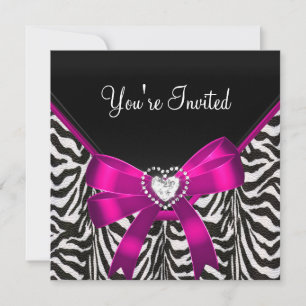 Invitación Fiesta de cumpleaños Pink Zebra negro blanco
