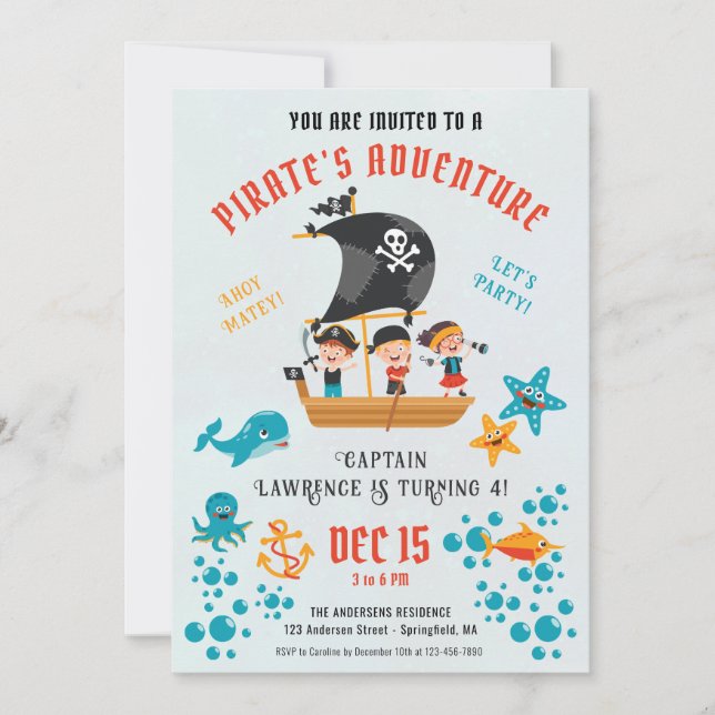 Invitación Fiesta de cumpleaños pirata (Anverso)