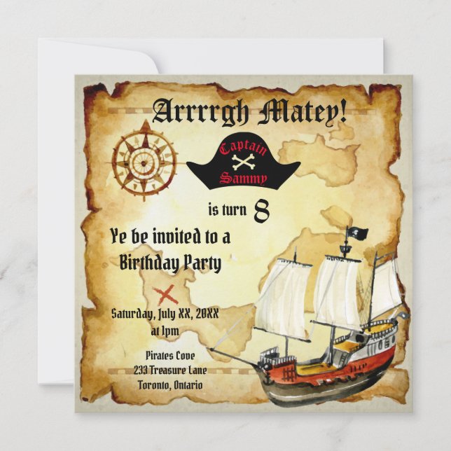 Invitación Fiesta de cumpleaños pirata ! (Anverso)