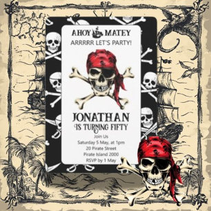 Invitación fiesta de cumpleaños pirata acuarela