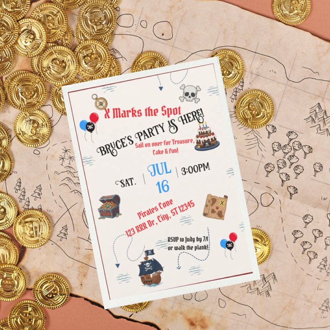 Invitación Fiesta de cumpleaños pirata del mapa del tesoro (Subido por el creador)