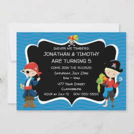 Invitación Fiesta de cumpleaños pirata para chicos gemelos