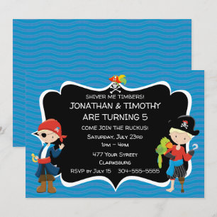 Invitación Fiesta de cumpleaños pirata para chicos gemelos