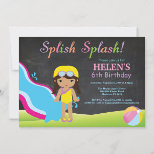Invitación Fiesta de Cumpleaños Piscina Tobogán de Agua Pizar