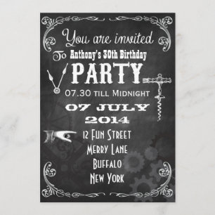 Invitación Fiesta de Cumpleaños Pizarra Steampunk