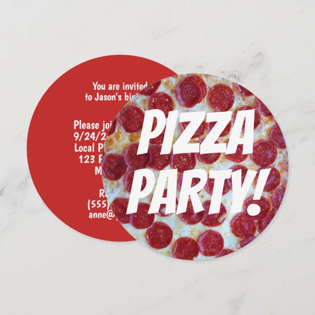 Invitación Fiesta de Cumpleaños Pizza Foto Pepperoni (Anverso / Reverso)