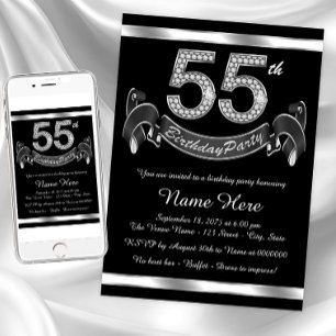 Invitación Fiesta de cumpleaños plateada número 55