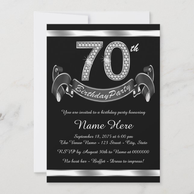 Invitación Fiesta de cumpleaños plateada número 70 (Anverso)