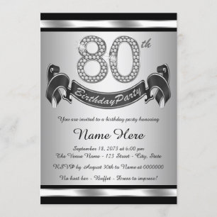 Invitación Fiesta de cumpleaños plateado número 80
