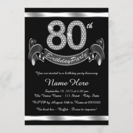 Invitación Fiesta de cumpleaños plateado número 80