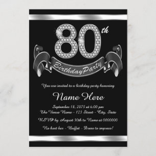 Invitación Fiesta de cumpleaños plateado número 80