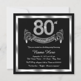 Invitación Fiesta de cumpleaños plateado número 80