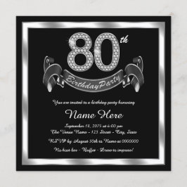 Invitación Fiesta de cumpleaños plateado número 80