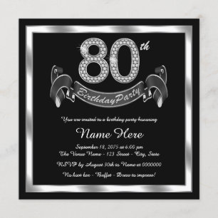 Invitación Fiesta de cumpleaños plateado número 80