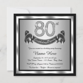 Invitación Fiesta de cumpleaños plateado número 80