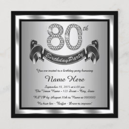 Invitación Fiesta de cumpleaños plateado número 80