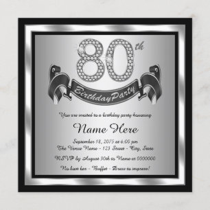 Invitación Fiesta de cumpleaños plateado número 80