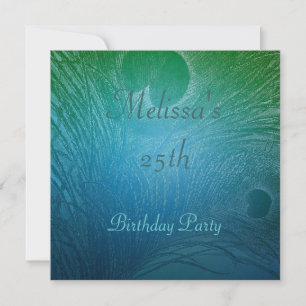 Invitación Fiesta de Cumpleaños Pluma de Pavo Real Azul y Ver