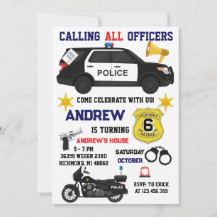 Invitación Fiesta de cumpleaños policial personalizada para n