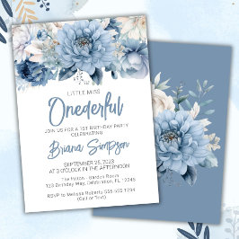 Invitación Fiesta de cumpleaños polvoriento azul floral 1er