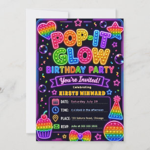 Invitación Fiesta de cumpleaños Pop It Glow