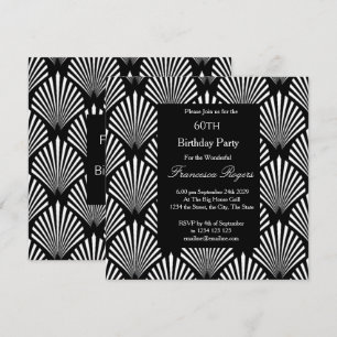 Invitación Fiesta de cumpleaños popular Art DECO 60 negro bla