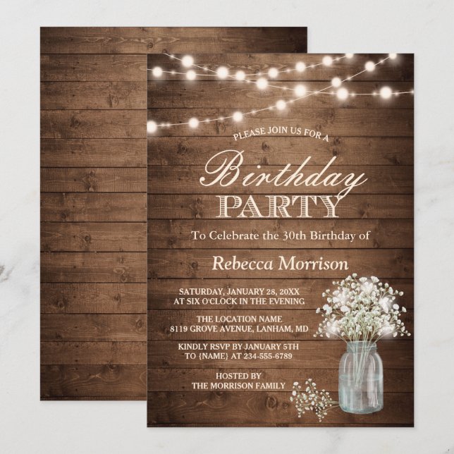 Invitación Fiesta de cumpleaños por el aliento del bebé (Anverso / Reverso)