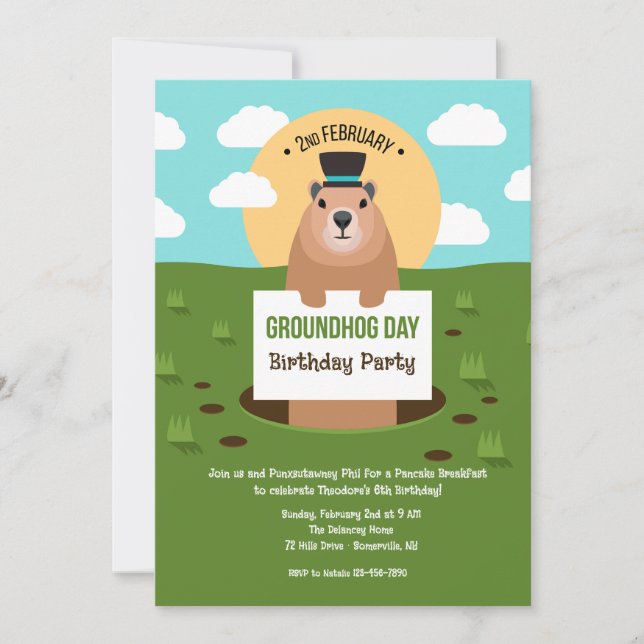 Invitación Fiesta de cumpleaños por el Día de la Marmota (Anverso)