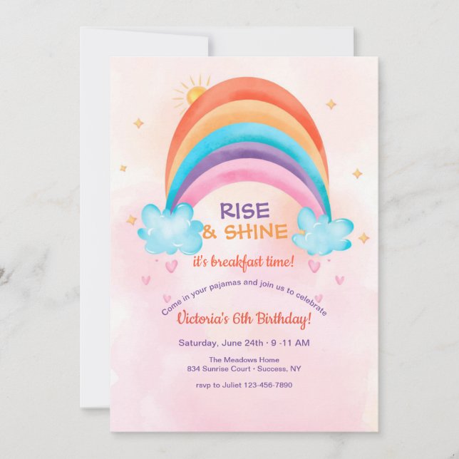 Invitación Fiesta de cumpleaños por la mañana temprano (Anverso)