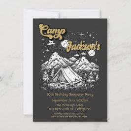 Invitación Fiesta de cumpleaños por la noche de Camping Woodl