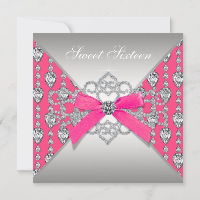 Invitación Fiesta de Cumpleaños Pretty Diamond Rosa Brillante (Anverso)