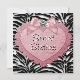 Invitación Fiesta de Cumpleaños Pretty Pink Zebra Sweet 16