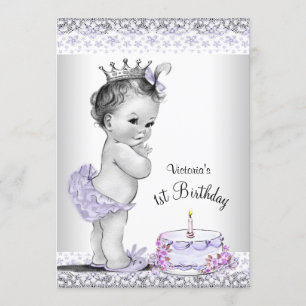 Invitación Fiesta de cumpleaños primero de Purple Gray para c