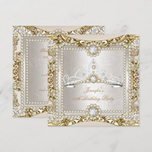 Invitación Fiesta de Cumpleaños Princesa Crema Oro Diamante T