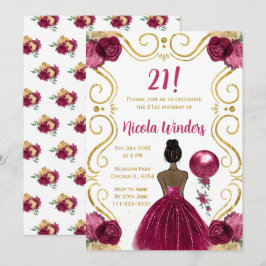 Invitación Fiesta de cumpleaños Princesa de piel oscura en Bo