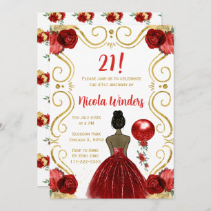 Invitación Fiesta de cumpleaños Princesa de piel oscura en ro
