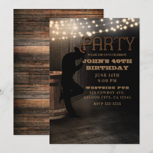 Invitación Fiesta de Cumpleaños Pub Salón Country Rústico Vaq