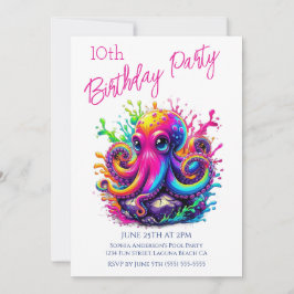 Invitación Fiesta de Cumpleaños- Pulpo Colorido Salpicadura