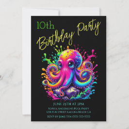 Invitación Fiesta de Cumpleaños- Pulpo Colorido Salpicadura